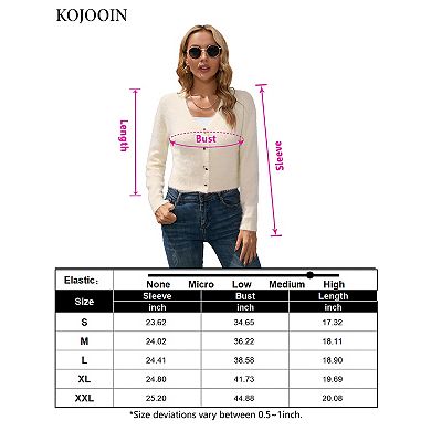 KOJOOIN women's short cardigan V-neck long sleeve soft knit ribbed short top shawl sweater
