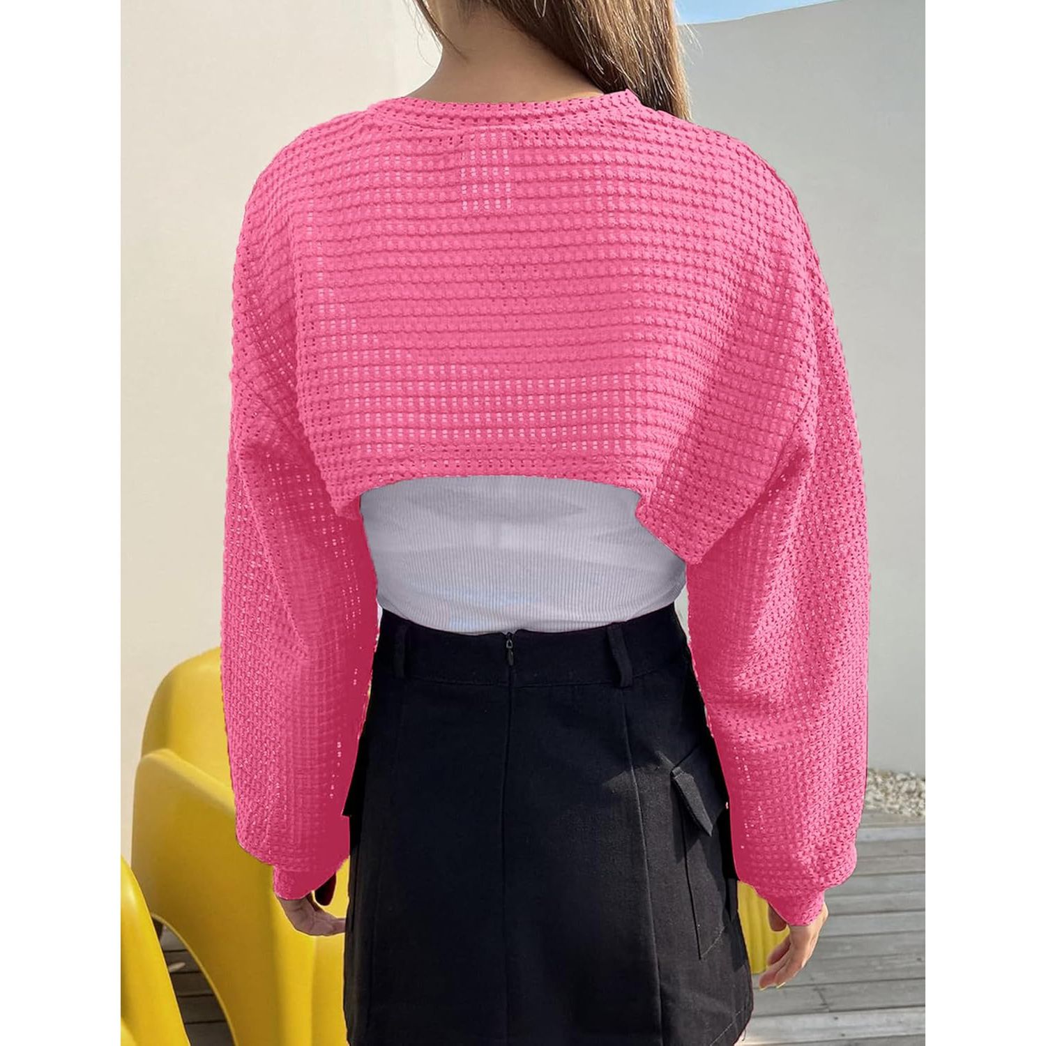Women's Knitted Crop Top Long Sleeve Hollow Out Shrug Sweater Y2k