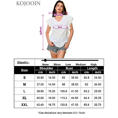 Women Trendy Tops Cap Sleeve V Neck Swiss Dot Chiffon Blouse Flowy Loose Fitting Teen T-shirt