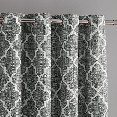 Kate Aurora 2 Piece 100 Percent Full Blackout Trellis Grommet Top Window Curtain Panels