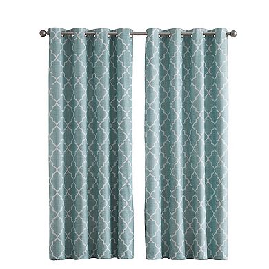Kate Aurora 2 Piece 100 Percent Full Blackout Trellis Grommet Top Window Curtain Panels