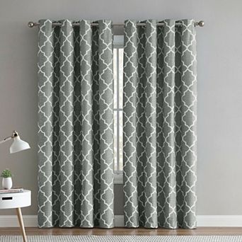 Kate Aurora 2 pc 100 Percent Full Blackout Trellis Grommet Top Window Curtain Panels