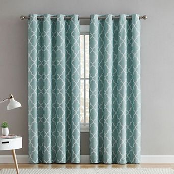 Kate Aurora 2 pc 100 Percent Full Blackout Trellis Grommet Top Window Curtain Panels