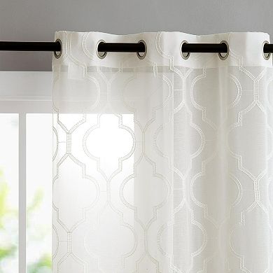 Kate Aurora 2 Piece Charlotte Clover Trellis Grommet Top Sheer Voile Window Curtain Panels