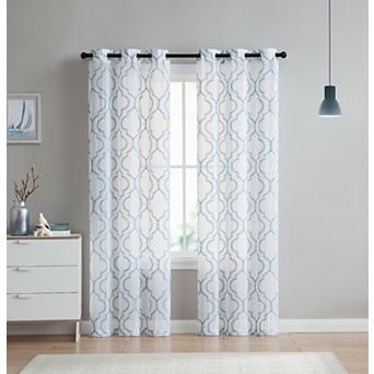 Kate Aurora 2 pc Charlotte Clover Trellis Grommet Top Sheer Voile Window Curtain Panels