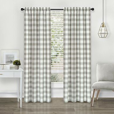 Kate Aurora Modern Country Farmhouse 3 Piece Buffalo Check Plaid Window Curtains and Valance Set