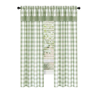 Kate Aurora Modern Country Farmhouse 3 Piece Buffalo Check Plaid Window Curtains and Valance Set