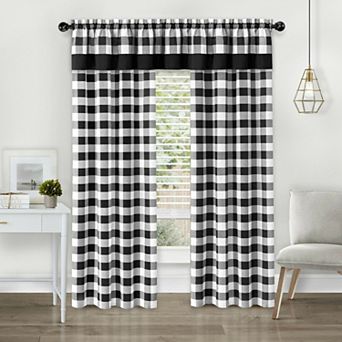 Kate Aurora Modern Country Farmhouse 3 pc Buffalo Check Plaid Window Curtains and Valance Set