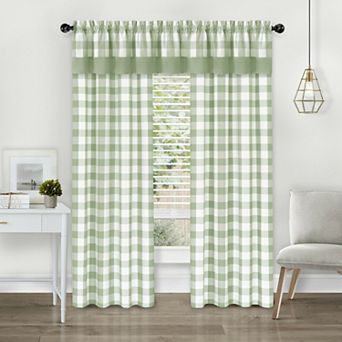 Kate Aurora Modern Country Farmhouse 3 pc Buffalo Check Plaid Window Curtains and Valance Set