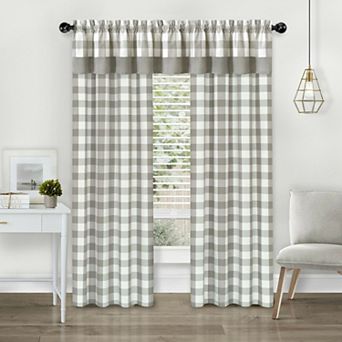 Kate Aurora Modern Country Farmhouse 3 pc Buffalo Check Plaid Window Curtains and Valance Set
