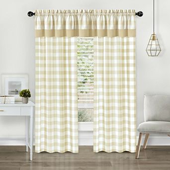 Kate Aurora Modern Country Farmhouse 3 pc Buffalo Check Plaid Window Curtains and Valance Set