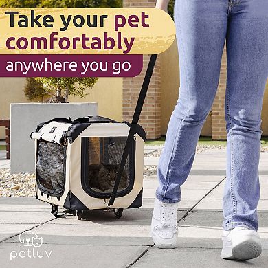 PetLuv Cat and Dog Carrier on Wheels Soft-Sided Pet Crate with Removable Plush Pillow. Holds 2 Cats!