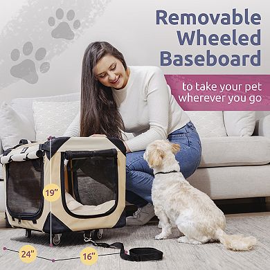 PetLuv Cat and Dog Carrier on Wheels Soft-Sided Pet Crate with Removable Plush Pillow. Holds 2 Cats!