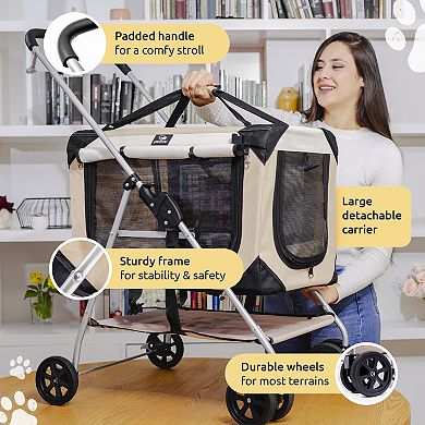 PetLuv Cat and Dog Stroller with Detachable Soft-Sided Pet Crate & Plush Pillow. Holds up to 2 Cats!