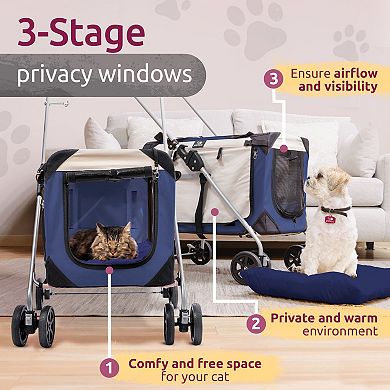 PetLuv Cat and Dog Stroller with Detachable Soft-Sided Pet Crate & Plush Pillow. Holds up to 2 Cats!
