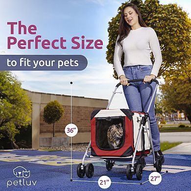 PetLuv Cat and Dog Stroller with Detachable Soft-Sided Pet Crate & Plush Pillow. Holds up to 2 Cats!