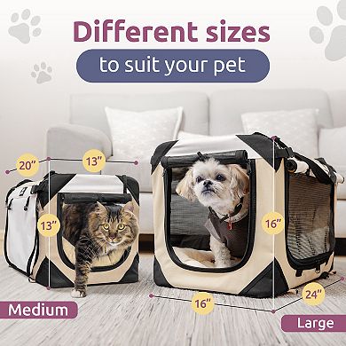 PetLuv Cat and Dog Carrier. Soft-Sided Pet Crate with Comfy Removable Pillow and Easy Access Windows