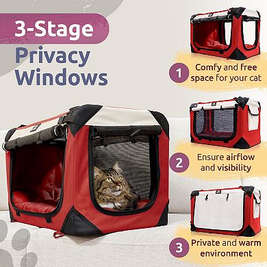 PetLuv Cat and Dog Carrier. Soft-Sided Pet Crate with Comfy Removable Pillow and Easy Access Windows