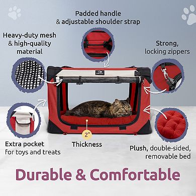 PetLuv Cat and Dog Carrier. Soft-Sided Pet Crate with Comfy Removable Pillow and Easy Access Windows