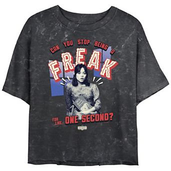 Juniors' Beetlejuice 2 Astrid Can You Stop Being A Freak For Like One Second Cropped Graphic Tee