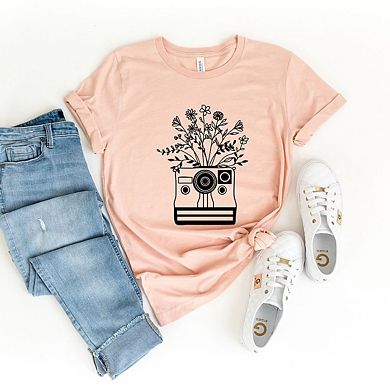 Camera And Wildflowers Short Sleeve Graphic Tee