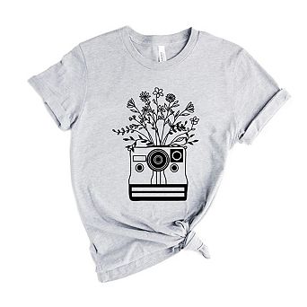 Camera And Wildflowers Short Sleeve Graphic Tee