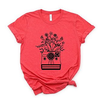Camera And Wildflowers Short Sleeve Graphic Tee