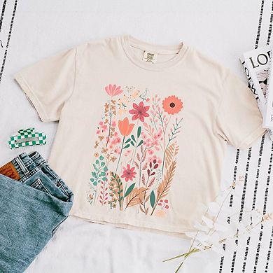 Pastel Wildflowers Relaxed Fit Cropped Tee