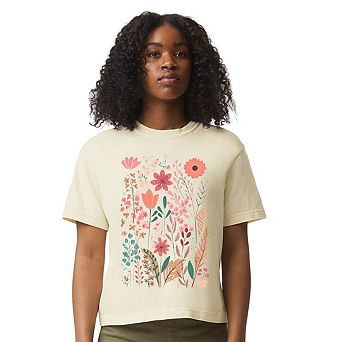Pastel Wildflowers Relaxed Fit Cropped Tee