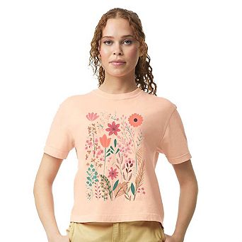 Pastel Wildflowers Relaxed Fit Cropped Tee