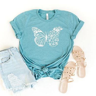 Butterfly And Flowers Short Sleeve Graphic Tee
