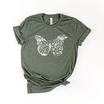 Butterfly And Flowers Short Sleeve Graphic Tee