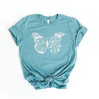 Butterfly And Flowers Short Sleeve Graphic Tee