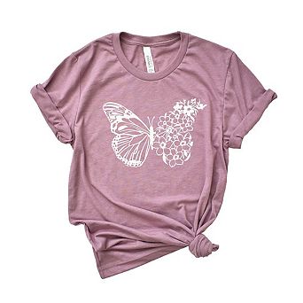 Butterfly And Flowers Short Sleeve Graphic Tee