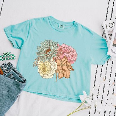 Colorful Flower Bouquet Relaxed Fit Cropped Tee