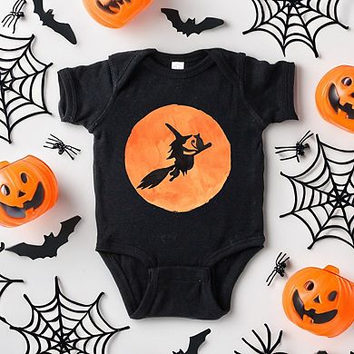 Watercolor Witch On Broom Baby Bodysuit