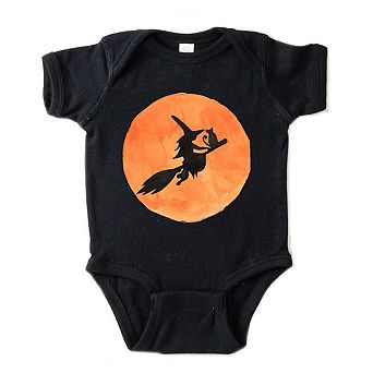 Watercolor Witch On Broom Baby Bodysuit