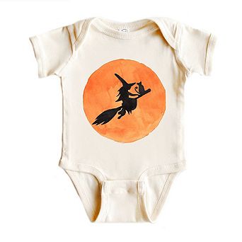 Watercolor Witch On Broom Baby Bodysuit