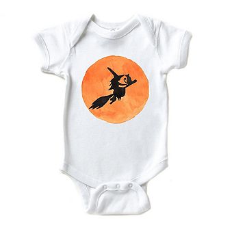 Watercolor Witch On Broom Baby Bodysuit