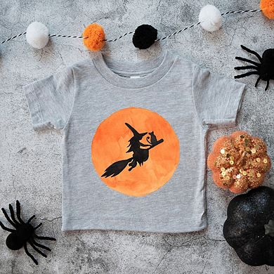 Watercolor Witch On Broom Toddler Short Sleeve Graphic Tee