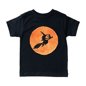 Watercolor Witch On Broom Toddler Short Sleeve Graphic Tee