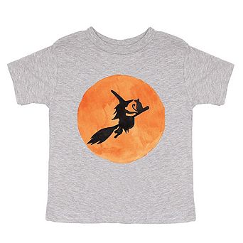 Watercolor Witch On Broom Toddler Short Sleeve Graphic Tee