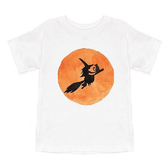 Watercolor Witch On Broom Toddler Short Sleeve Graphic Tee
