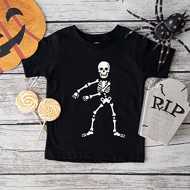 Flossing Skeleton Raised Print Toddler Short Sleeve Graphic Tee