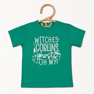 Witches Goblins Ghosts Raised Print Toddler Short Sleeve Graphic Tee
