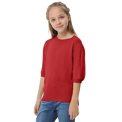 Kids White Crewneck Knit Sweater - Cute Fall Pullover for Girls 5-14 Years