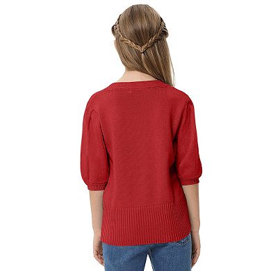 Kids White Crewneck Knit Sweater - Cute Fall Pullover for Girls 5-14 Years