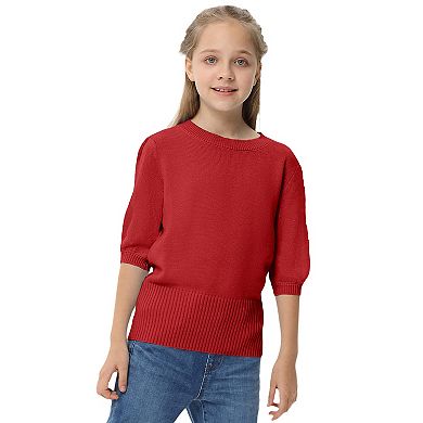 Kids White Crewneck Knit Sweater - Cute Fall Pullover for Girls 5-14 Years