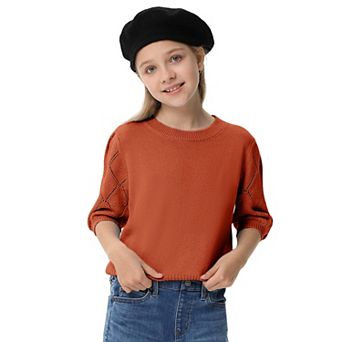 Kids White Crewneck Knit Sweater - Cute Fall Pullover for Girls 5-14 Years