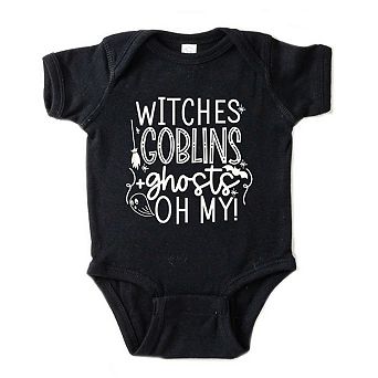 Witches Goblins Ghost Raised Print Baby Bodysuit